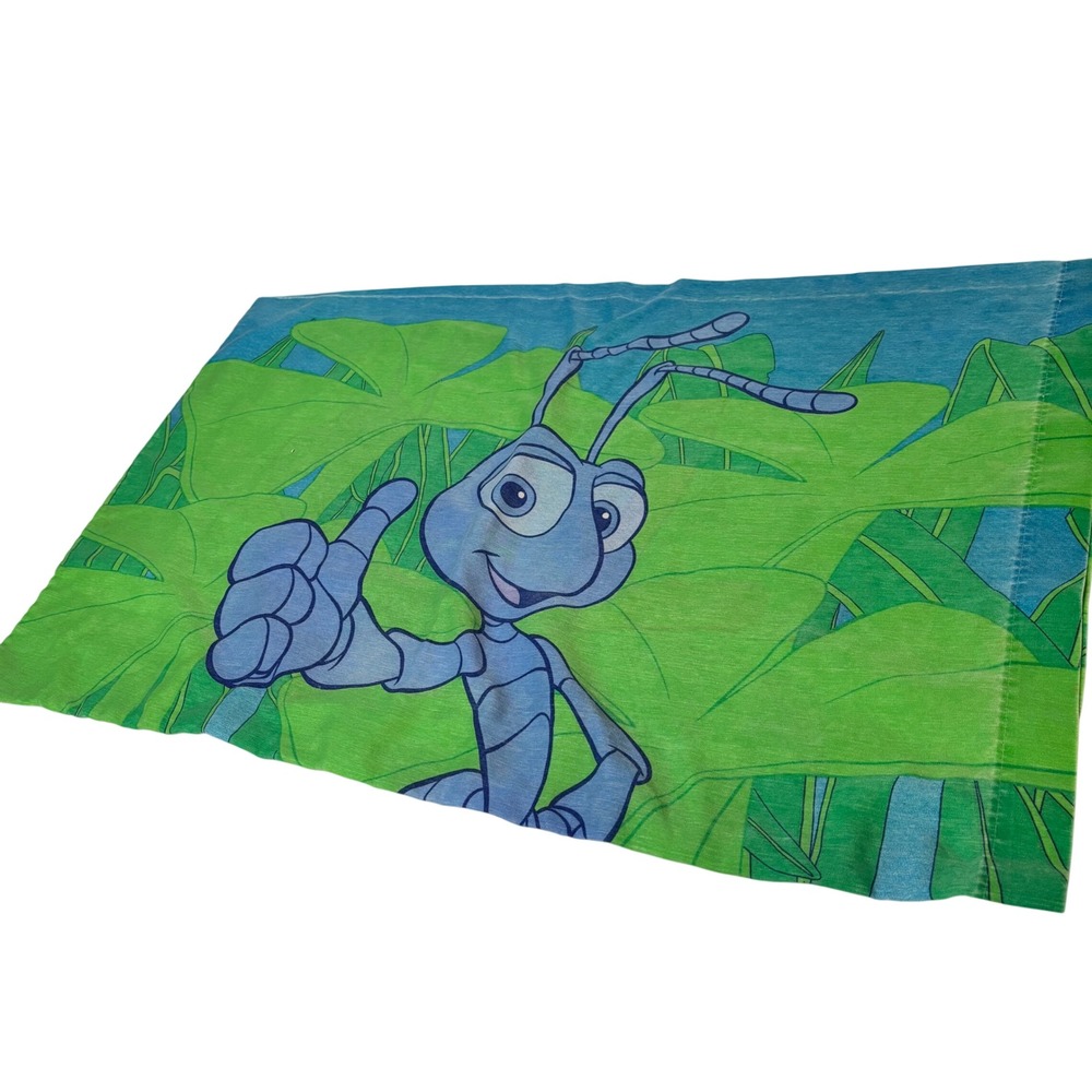 Vintage Disney Pixar A Bugs Life Flik Standard Pillowcase 90s Made in USA Green
